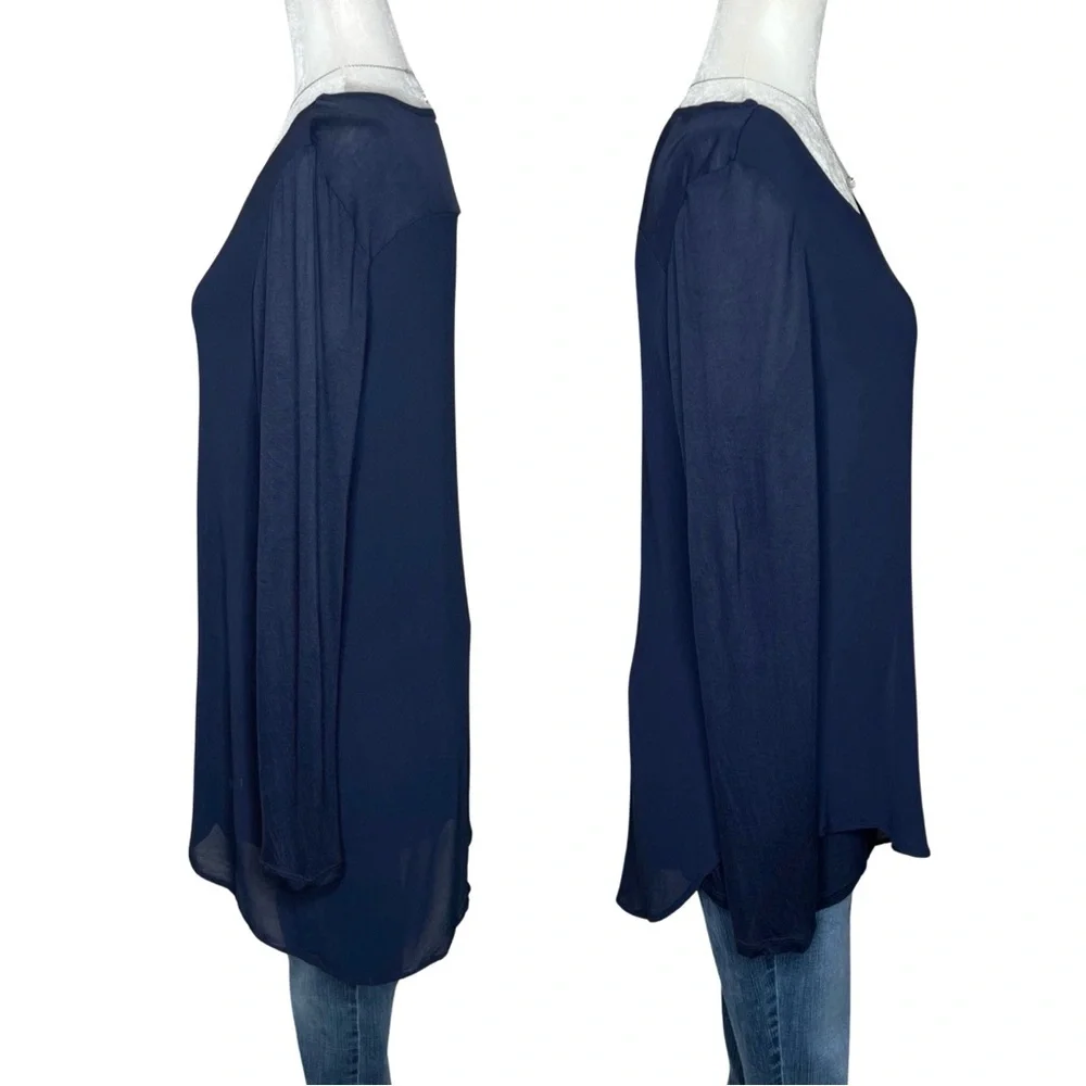Chico’s Knit Woven Tunic Long Sleeve Asymmetrical Hem Navy Blue Small 570215863 - Picture 4 of 13